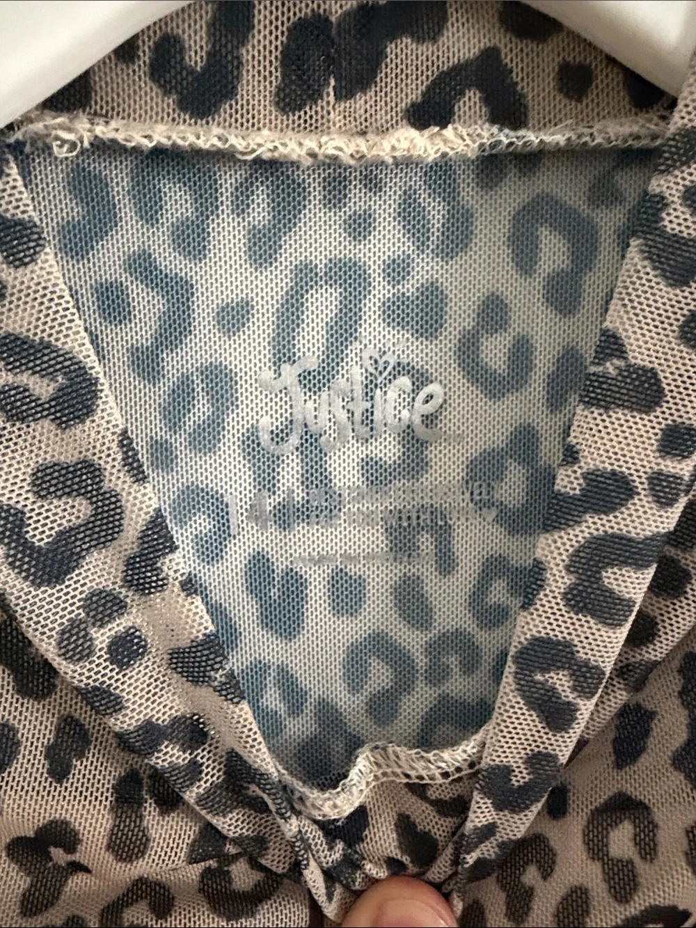 Justice Short Sleeve Mock Neck Tee in Beige and Black Leopard Print